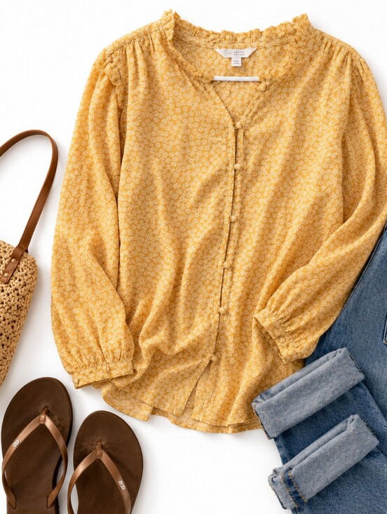 LC Lauren Conrad Tops - LC Lauren Conrad Yellow White Dot Button-Front Top